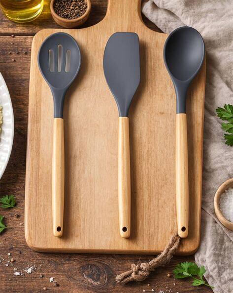 Baskety Solid Spoon, Slotted Spoon & Spatula Set (Pack of 3)