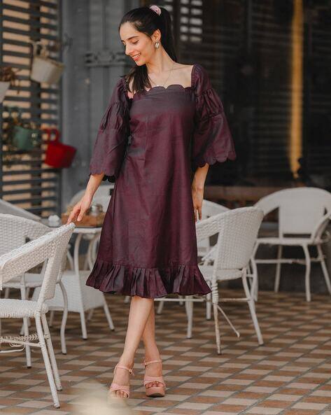 TWIN SHADE Women Scallop-Neck A-Line Dress