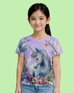 nusyl Girls Graphic Print Regular Fit Round-Neck T-Shirt-picture-2