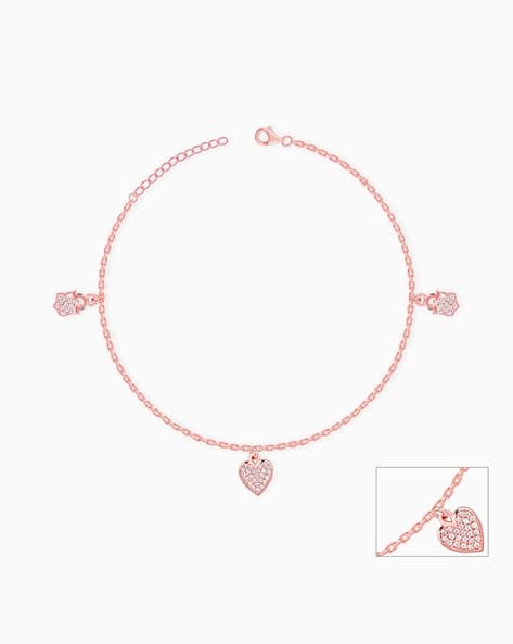 Giva Women Sterling Silver Rose Gold-Plated Hearty Single Anklet