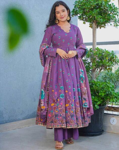HB VENTURE Women Floral Print Anarkali Kurta with Pants & Dupatta