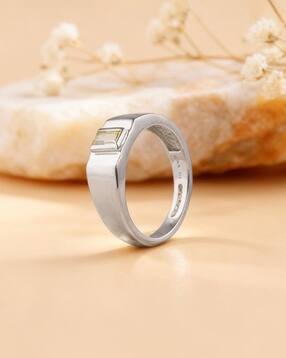 Men Sterling Silver Citrine Blaze Band Ring-image-38