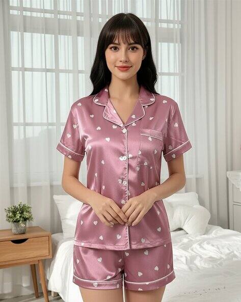 Jade & Julie Women Printed Shirt & Shorts Nightwear Set