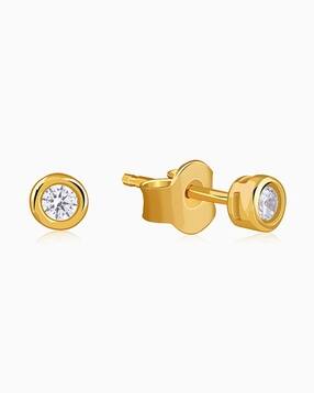 giva Women Sterling Silver Gold-Plated Bezel Stud Earrings-picture-41