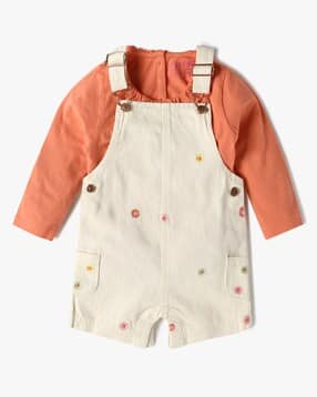 Unisex All-Over Embroidered Dungaree & Top Set
