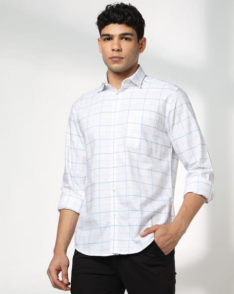 JOHN PLAYERS Men Checked Slim Fit Cotton Shirt with Patch Pocket