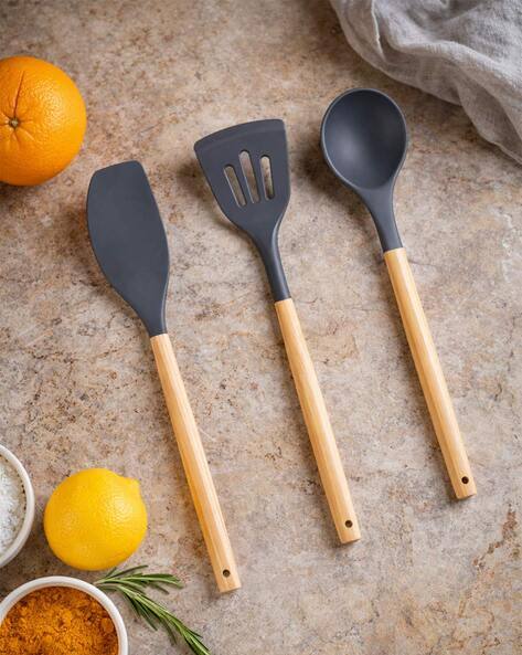 Baskety Set of 3 Silicone Spatula with Wooden Handle