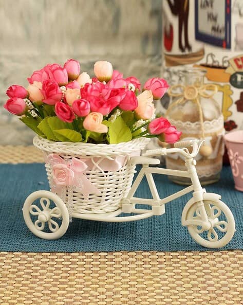 Tied Ribbons Cycle Shape Flower Vase with Peonies Bunches