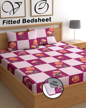 cg homes Cotton Double Fitted 180 TC Printed Bedsheet With 2 Pillow Covers-picture-13