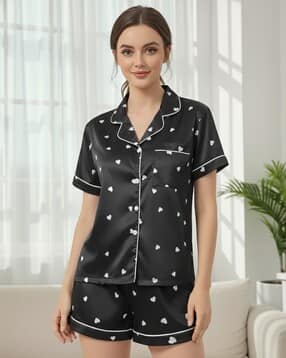 jade & julie Women Printed Shirt & Shorts Nightwear Set-picture-17