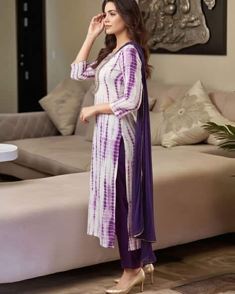 GOSRIKI Women Tie & Dye Print Straight Kurta Set