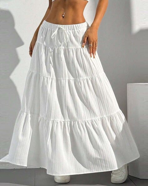 Buy Ptvize Women Mid-Rise Tiered Maxi Skirt Online | Ajio.com