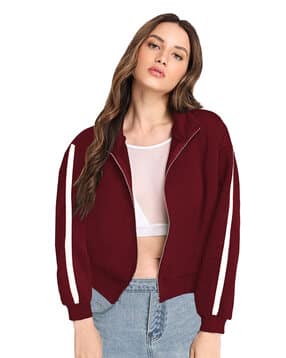 fabricorn Women Striped Regular Fit Zip-Front Sweatshirt -picture-37
