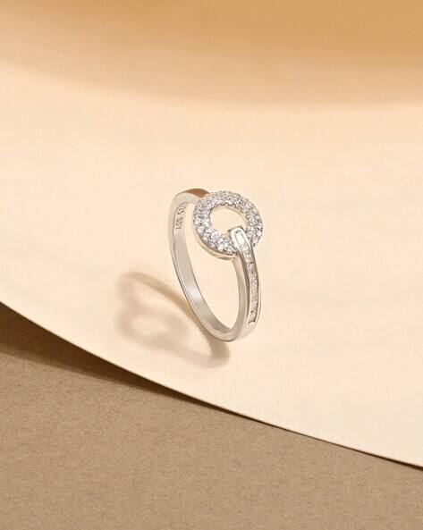 Touch925 Women Sterling Silver Cubic Zirconia Geometric Orbit Halo Bar Ring
