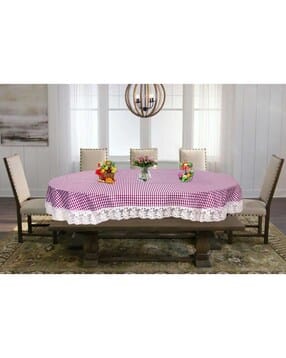 the furnishing tree Checked 8-Seater Table Cover with Lace Border-picture-53