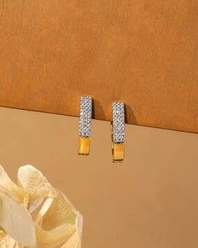 adamas jewellery Women Sterling Silver Gold-Plated Stone-Studded Hoop Earrings-picture-27