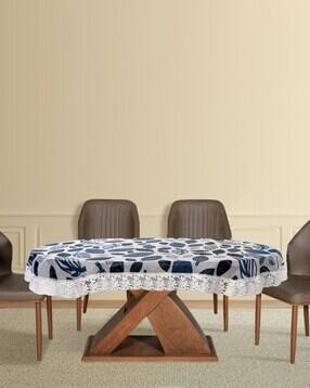 the furnishing tree Leaf Print Oval-Shaped 6-Seater Table Cover with Lace Border-picture-48