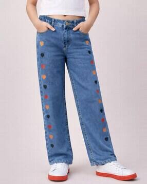 Girls Embroidered Mid-Rise Jeans