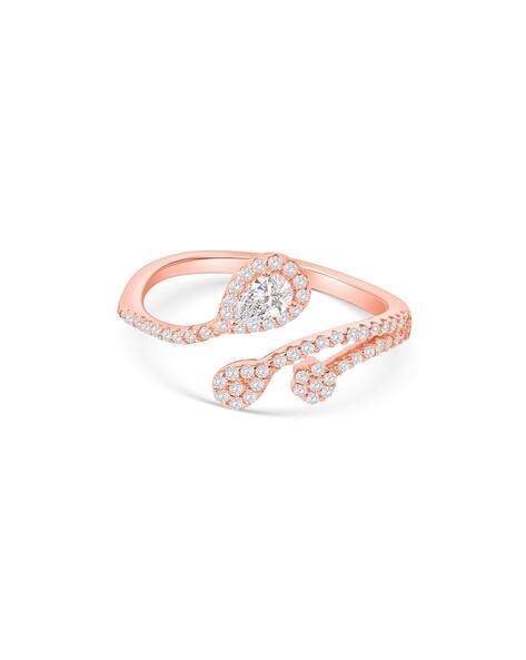 Touch925 Women Sterling Silver Rose Gold-Plated Cubic Zirconia Oval Marquise Ring