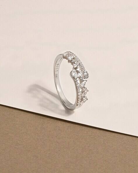 Touch925 Women Sterling Silver Cubic Zirconia Pear Halo Wrap Ring