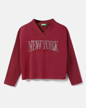 united colors of benetton Girls Embroidered Regular Fit V-Neck T-Shirt -picture-48