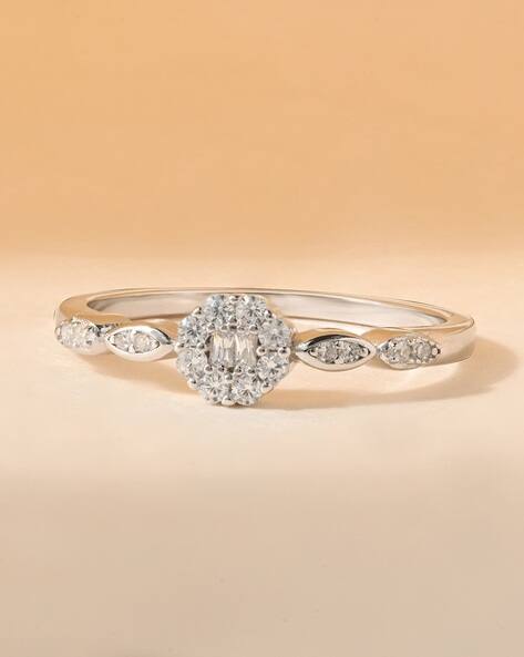 Touch925 Women Sterling Silver Cubic Zirconia Marquise Accent Cluster Ring