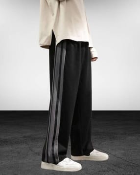 Men Striped Mid-Rise Straight Track Pants