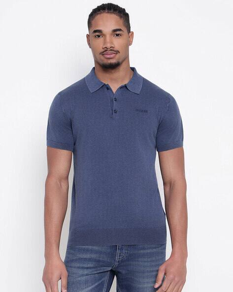 GUESS Men Logo Print Regular Fit Polo T-Shirt with Short Sleeves