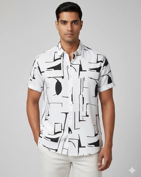 Alpha Tribe Men Printed Regular Fit Spread-Collar Shirt