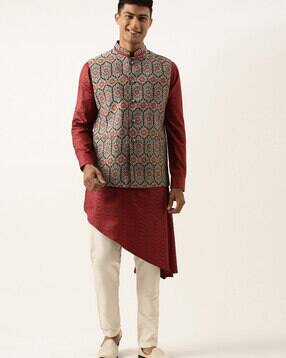 theethnic.co Men Printed Mandarin-Collar Nehru Jacket-picture-35