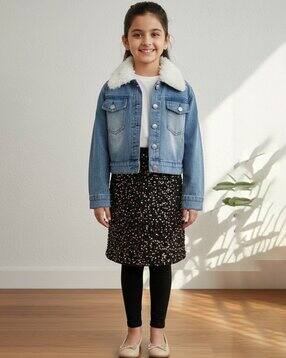 aarika girls ethnic Girls Button-Front Denim Jacket-picture-44