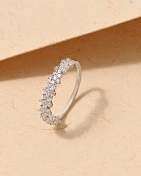 touch925 Women Sterling Silver Cubic Zirconia Floral Blossom Curve Ring-picture-24