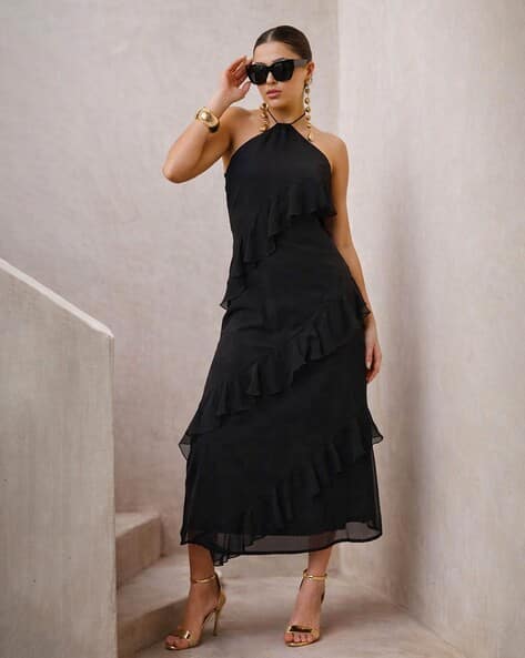 sassafras black dress Long Puff Sleeve Babydoll Mini Dress in Black