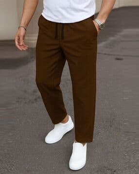 Men Fitted Track Pants with Drawstring Waist-image-0