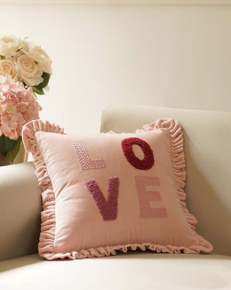 Pure Home And Living Embroidered Square Cushion Cover with Zip-Closure