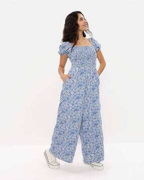 american eagle Women Floral Print Square-Neck Jumpsuit with Short Sleeves-picture-35