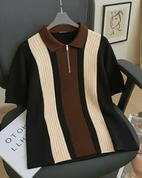 Men Colourblock Regular Fit Polo T-Shirt