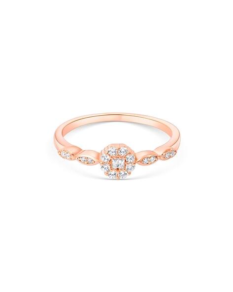Touch925 Women Sterling Silver Rose Gold-Plated Cubic Zirconia Marquise Cluster Ring