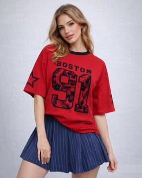 oyeebro Women Typographic Print Relaxed Fit Round-Neck T-Shirt-picture-15