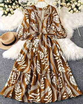 Women Floral Print Fit & Flared Dress-image-36