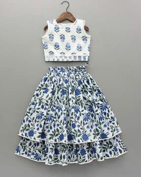 Girls Floral Print 2-Piece Lehenga Choli Set