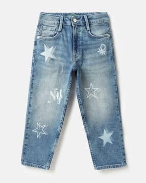 Girls Star Print Straight Jeans