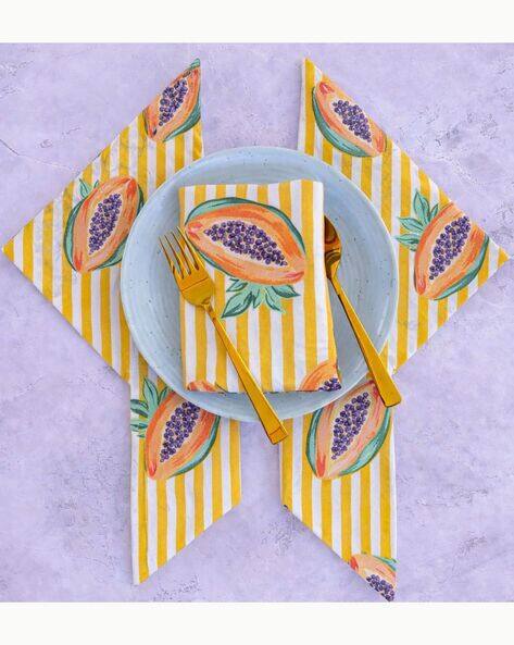 Handicraft-palace 6 Pieces Stripe Papaya Printed Cotton Dinner Table Napkins