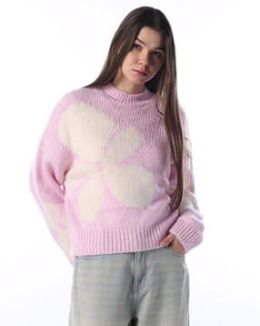 only Women Floral-Knit High-Neck Pullover-picture-24