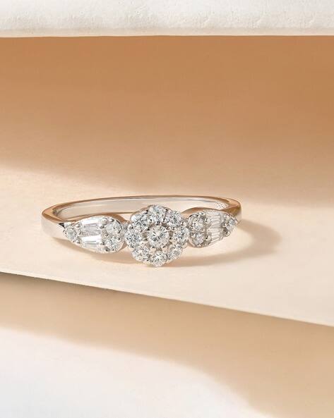 Touch925 Women Sterling Silver Cubic Zirconia Leaf Accent Cluster Ring