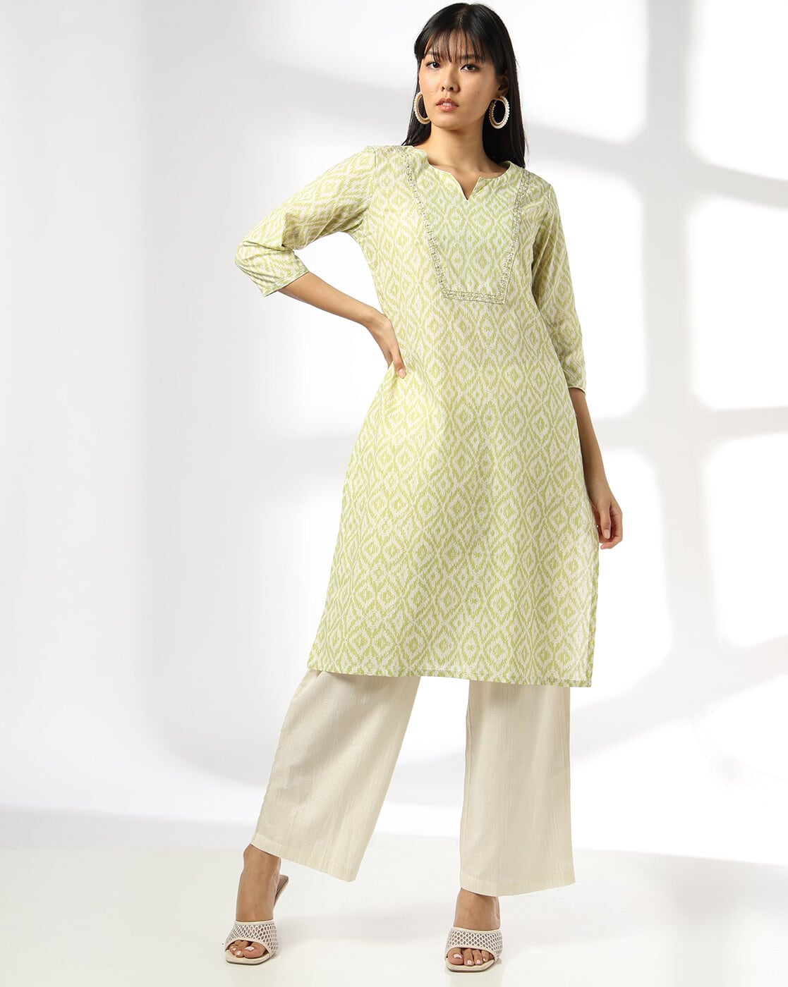 AVAASA MIX N' MATCH Women Printed Straight Kurta & Palazzos Set For Women (Green, S)