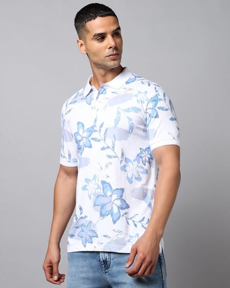 INDIAN TERRAIN Men Floral Print Regular Fit Polo T-Shirt