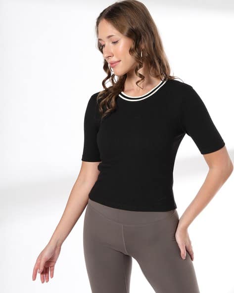 Women Ribbed Regular Fit Round-Neck Top