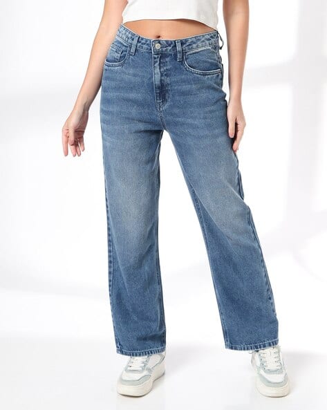 DNMX Women Mid-Wash High-Rise Straight Jeans