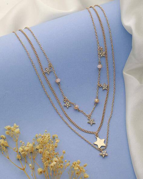 Jazz And Sizzle Women Gold-Plated Star & Pearl Studded Layered Necklace